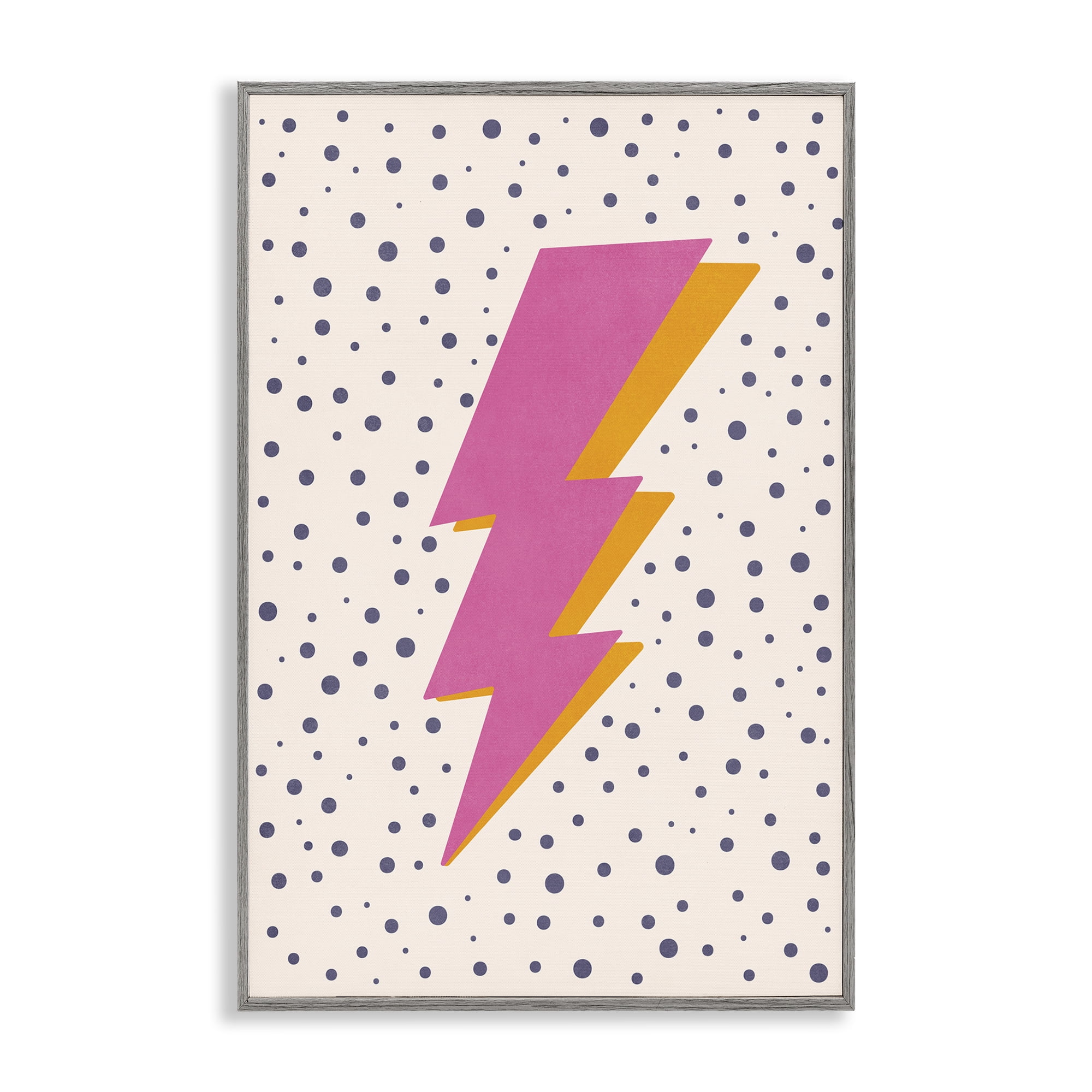 Stupell Industries Pink Dotted Lightning Bolt Abstract Painting Gray Framed Art Print Wall Art, 12 x 18