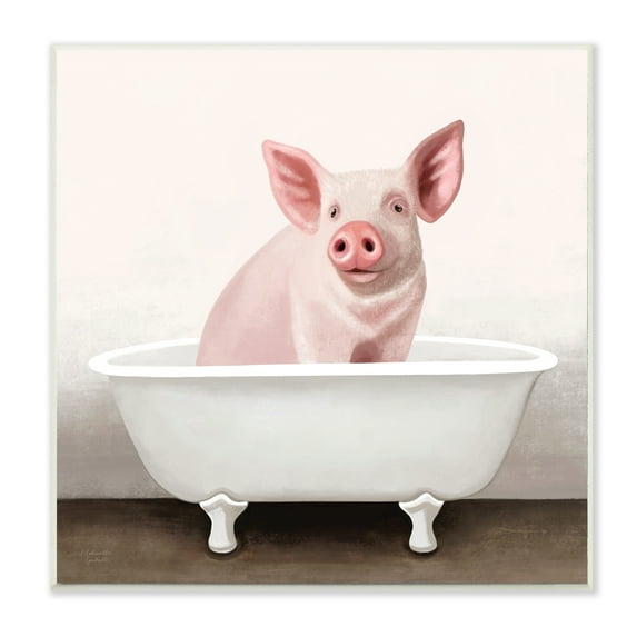 Stupell Industries Pink Farm Pig in Country Bath Tub,12 x 12,Designed by Elizabeth Tyndall