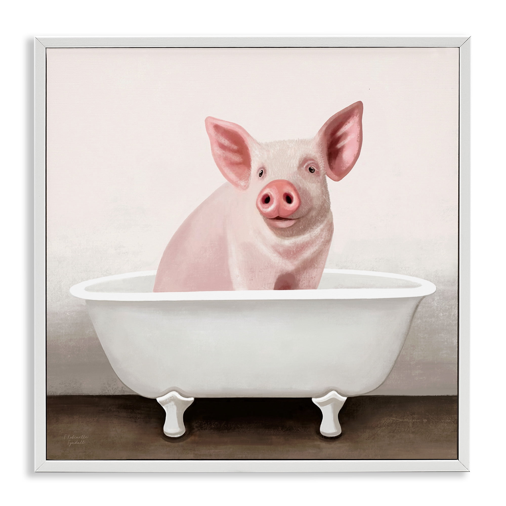 Stupell Industries Pink Farm Pig in Country Bath Tub Animals & Insects Painting White Framed Art Print Wall Art, 12 x 12