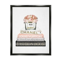 Stupell Industries Pink Fashion Book Stack Beauty & Fashion Painting Black Floater Framed Art Print Wall Art, 17 x 21
