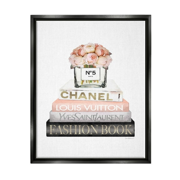 Stupell Industries Pink Fashion Book Stack Beauty & Fashion Painting Black Floater Framed Art Print Wall Art, 17 x 21