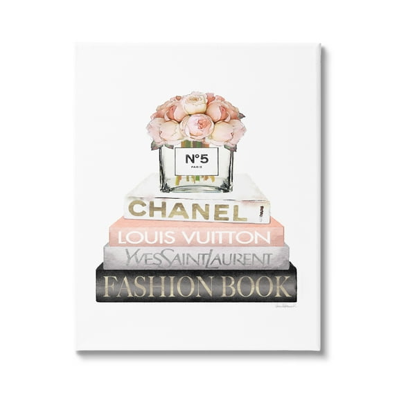 Stupell Industries Pink Fashion Book Stack Beauty & Fashion Painting Gallery Wrapped Canvas Print Wall Art, 16 x 20