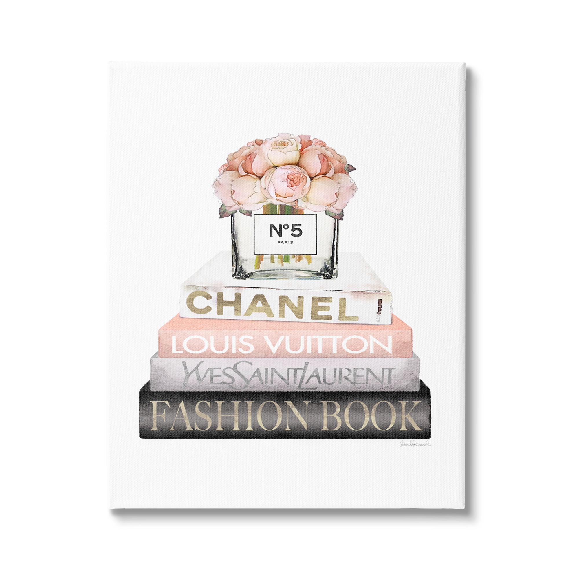 Stupell Industries Pink Fashion Book Stack Beauty & Fashion Painting Gallery Wrapped Canvas Print Wall Art, 36 x 48