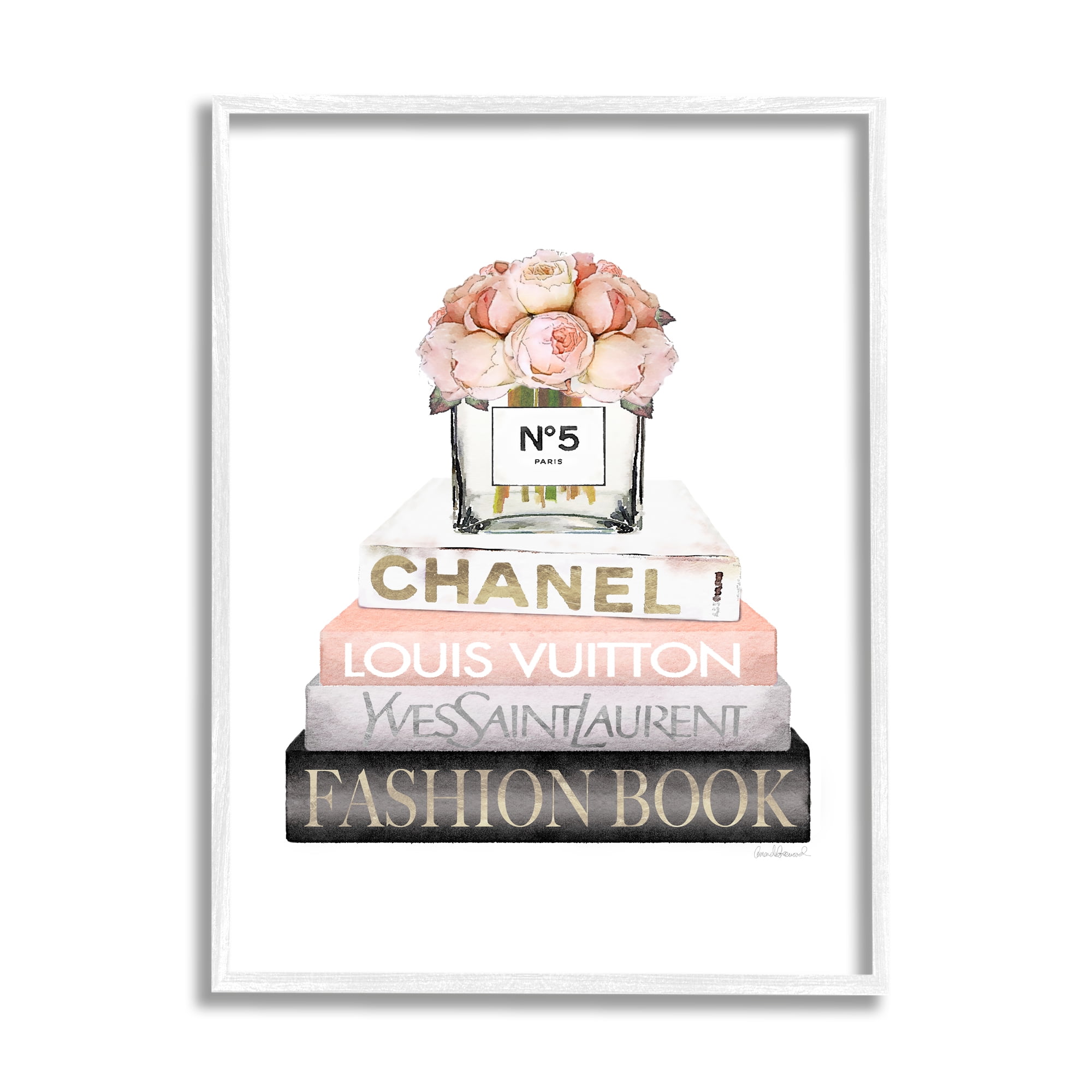 Stupell Industries Pink Fashion Book Stack Beauty & Fashion Painting White Framed Art Print Wall Art, 24 x 30