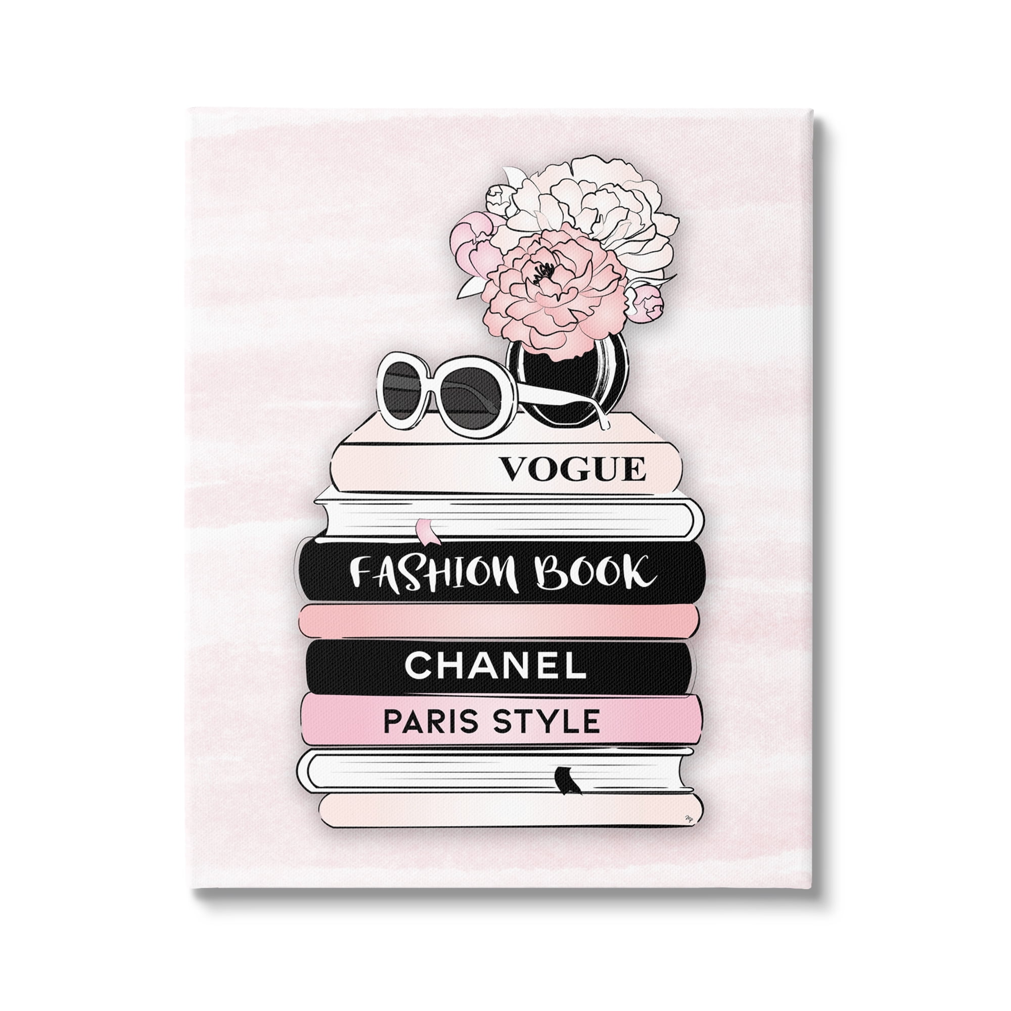 Stupell Industries Pink Fashion Bookstack Beauty & Fashion Painting Gallery Wrapped Canvas Art Print Wall Art, 24 x 30
