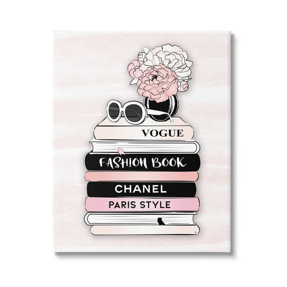 Stupell Industries Pink Fashion Bookstack Beauty & Fashion Painting Gallery Wrapped Canvas Art Print Wall Art, 30 x 40