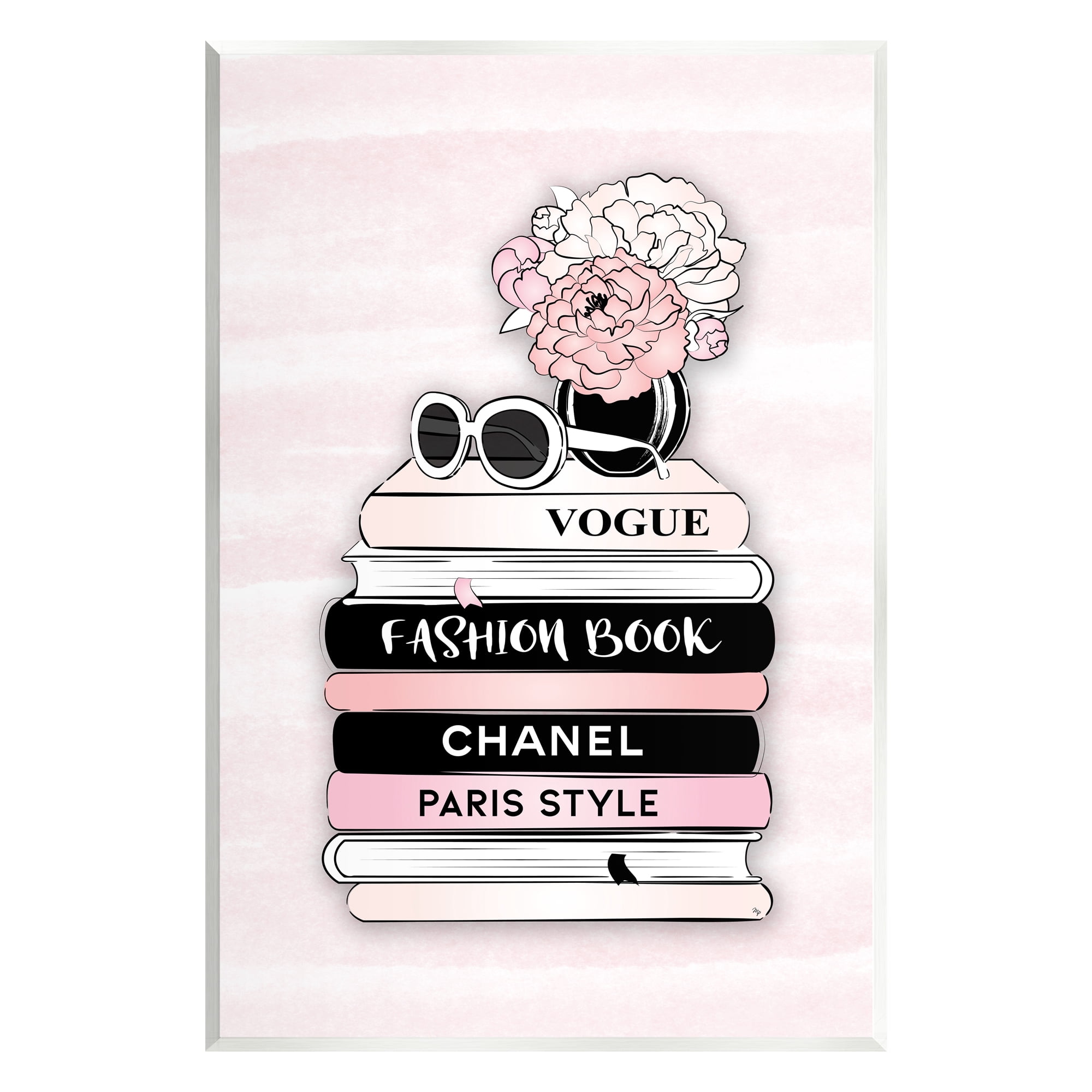 Stupell Industries Pink Fashion Bookstack Beauty & Fashion Painting Unframed Art Print Wall Art, 13 x 19