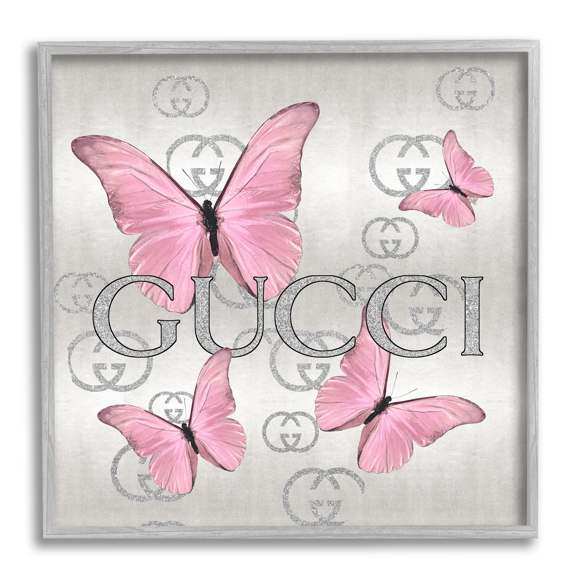 Stupell Industries Pink Fashion Butterflies Animals & Insects Painting Gray Framed Art Print Wall Art, 17 x 17