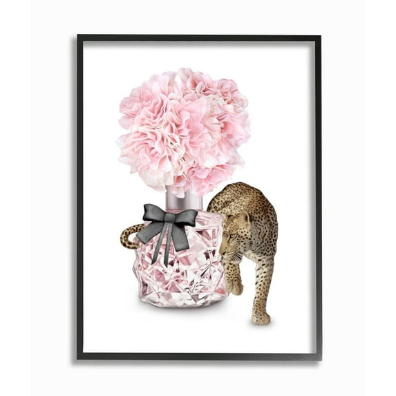 Stupell Industries Pink Fashion Floral Bouquet Leopard Animal Design Framed Wall Art Design by Ziwei Li, 16" x 20", Black Framed