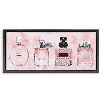 Stupell Industries Pink Fashion Fragrance Bottles Beauty & Fashion Painting Black Floater Framed Canvas Art Print Wall Art, 25 x 11