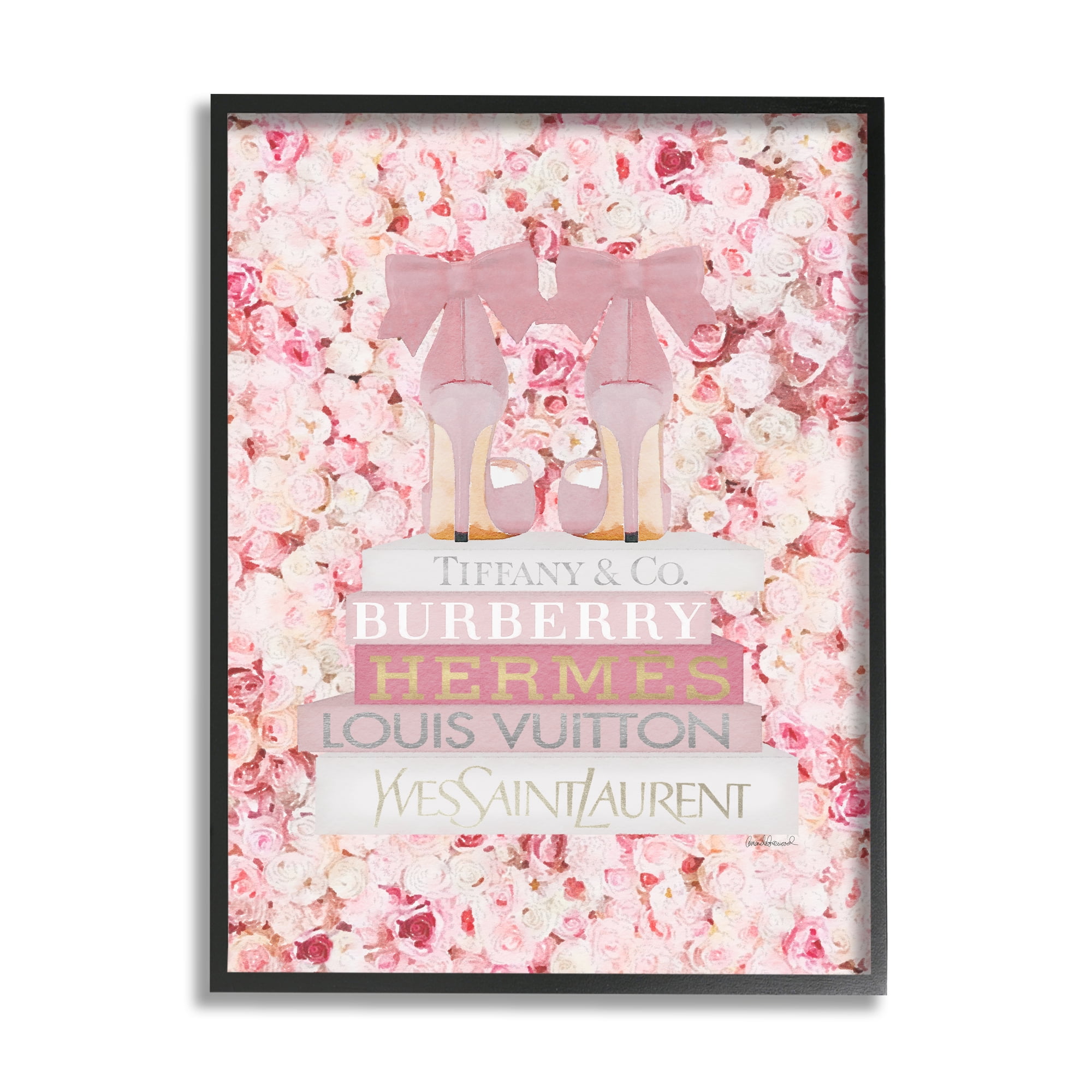 Stupell Industries Pink Fashion Heals with Glam Books and Rose Details Designed by Amanda Greenwood