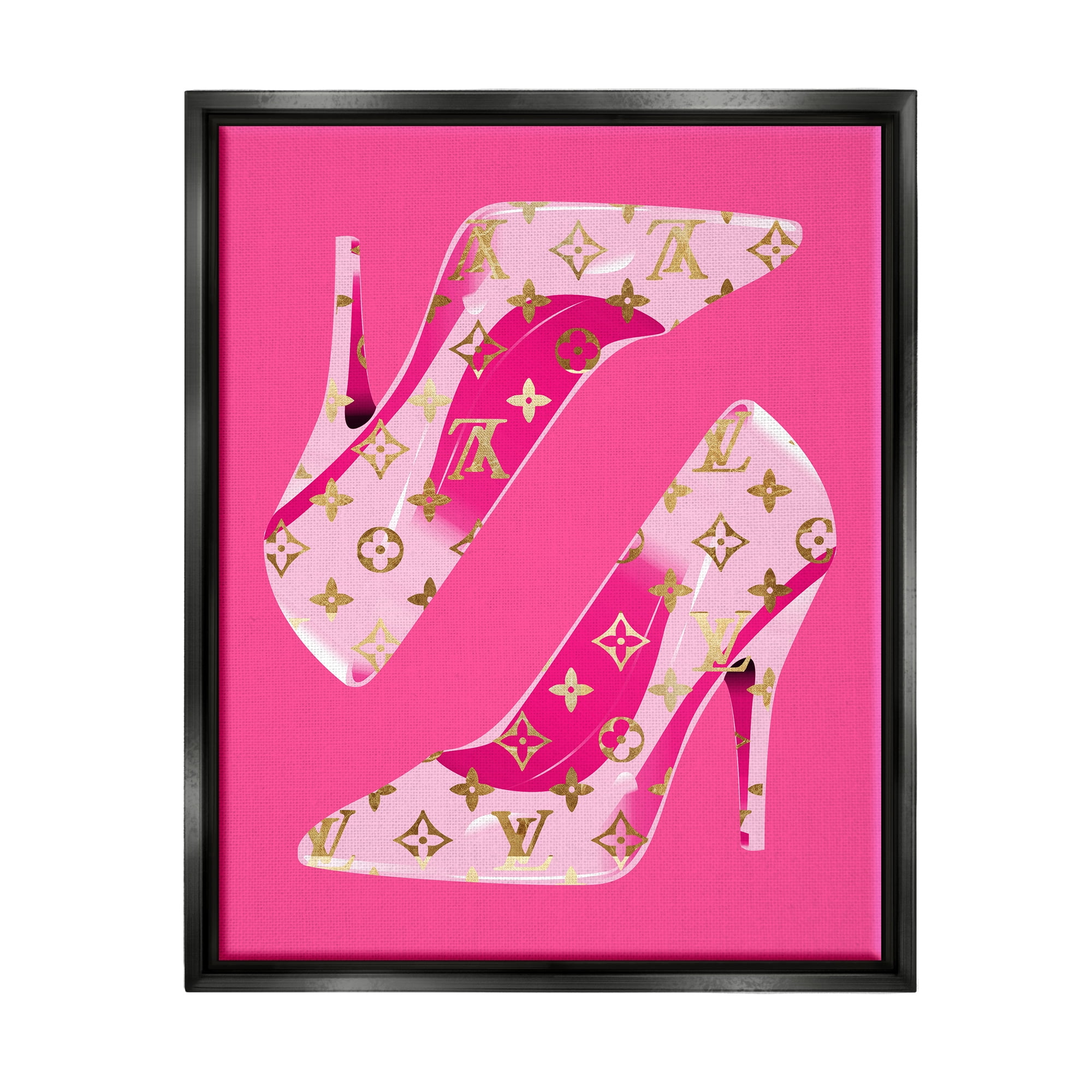 Stupell Industries Pink Fashion Heels Beauty & Fashion Painting Black Floater Framed Canvas Art Print Wall Art, 25 x 31