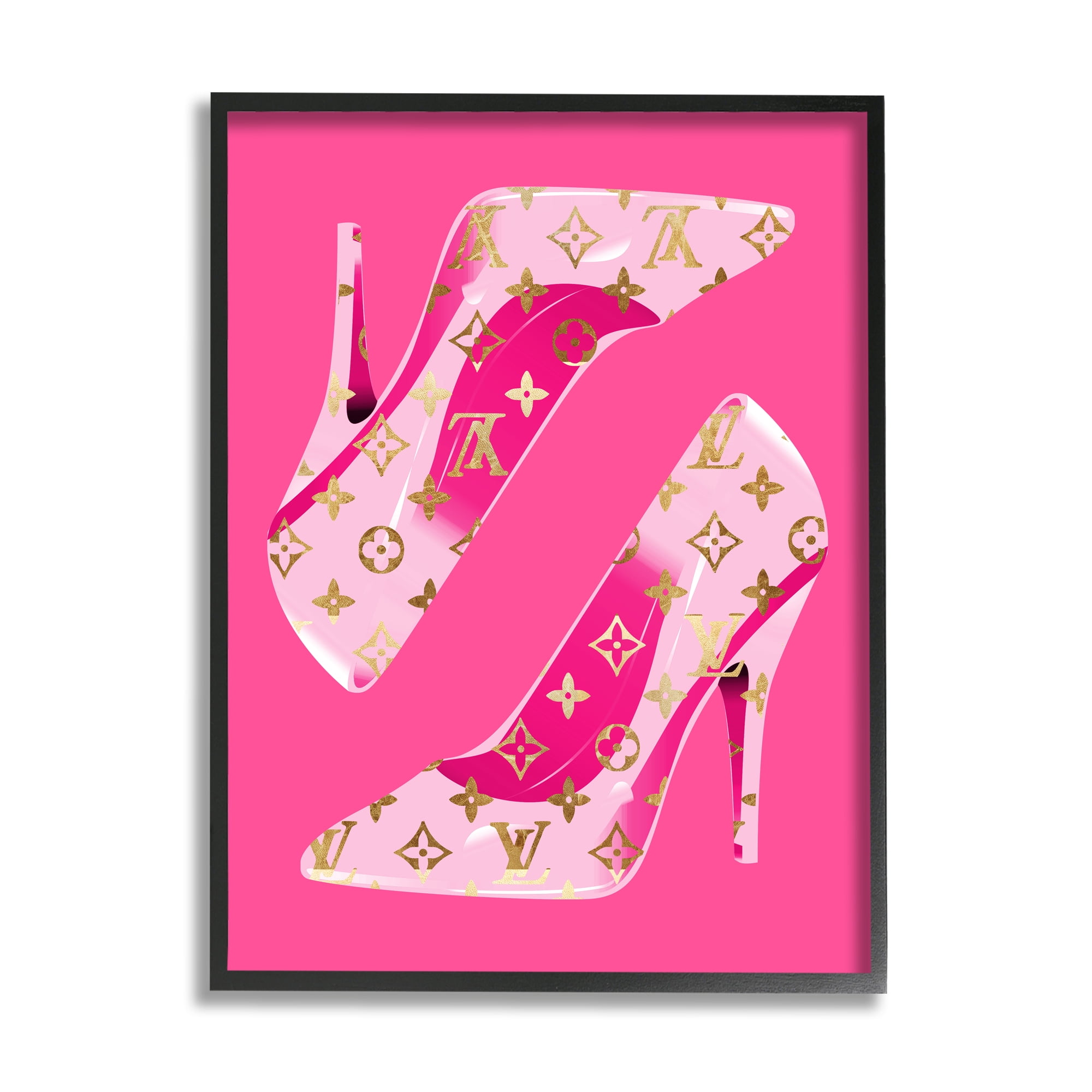 Stupell Industries Pink Fashion Heels Beauty & Fashion Painting Black Framed Art Print Wall Art, 24 x 30