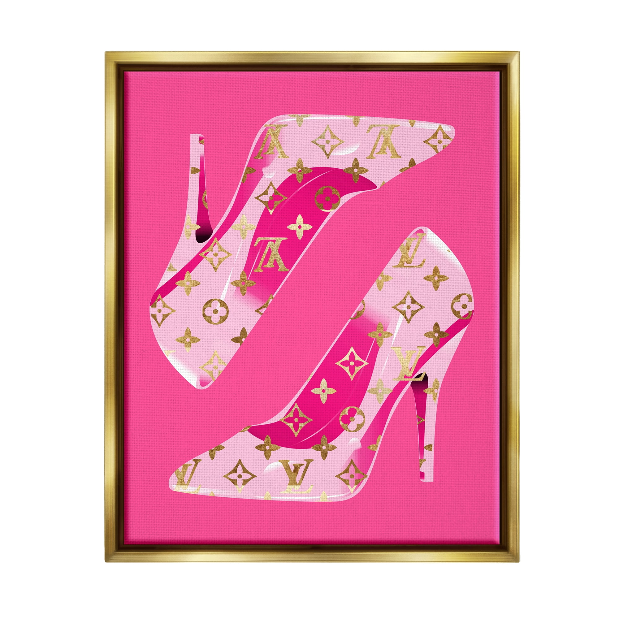 Stupell Industries Pink Fashion Heels Beauty & Fashion Painting Gold Floater Framed Canvas Art Print Wall Art, 17 x 21