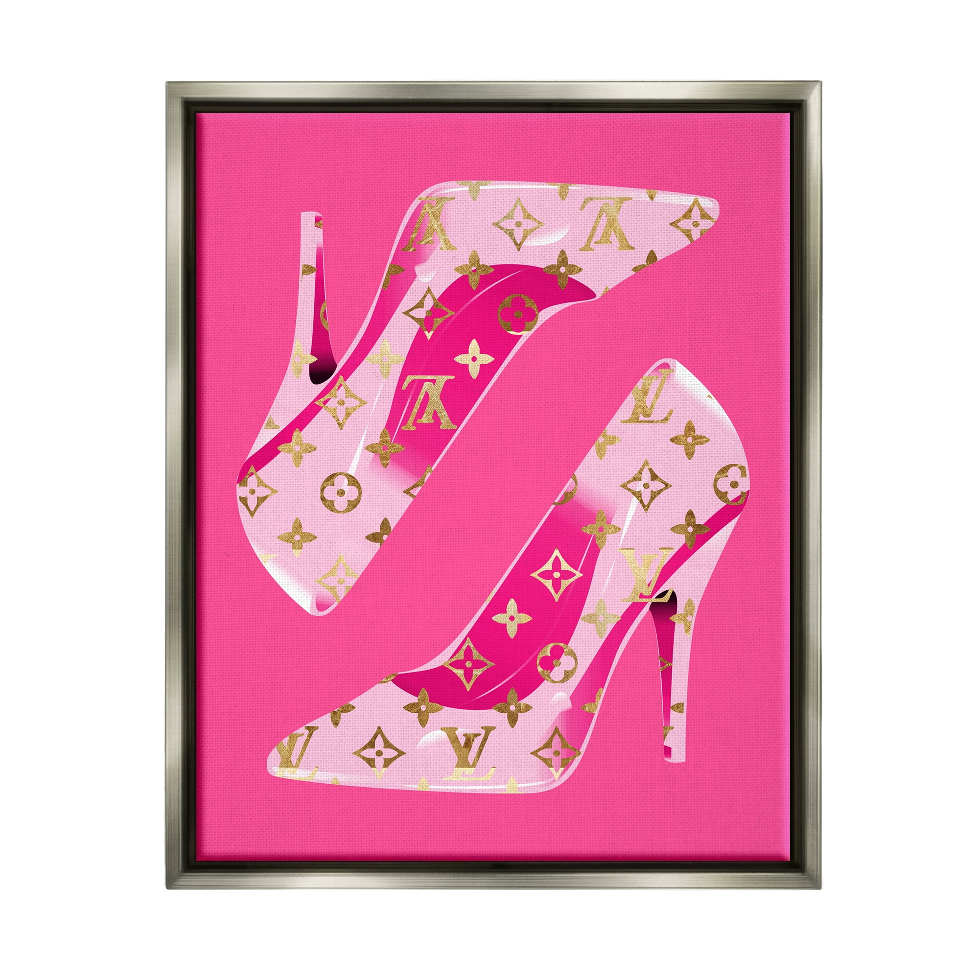 Stupell Industries Pink Fashion Heels Beauty & Fashion Painting Gray Floater Framed Canvas Art Print Wall Art, 17 x 21