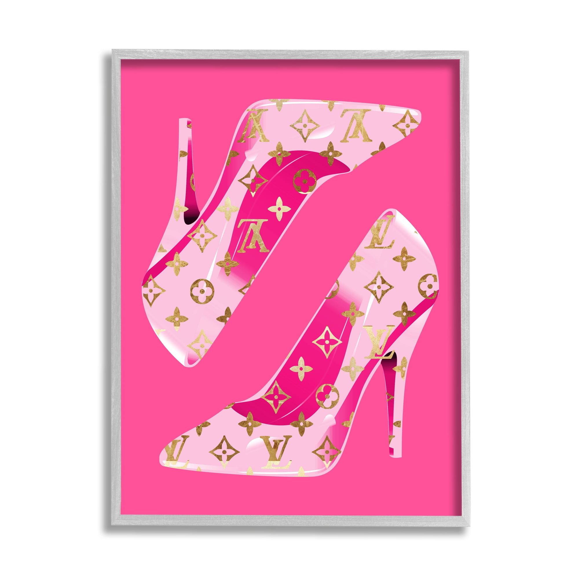 Stupell Industries Pink Fashion Heels Beauty & Fashion Painting Gray Framed Art Print Wall Art, 24 x 30