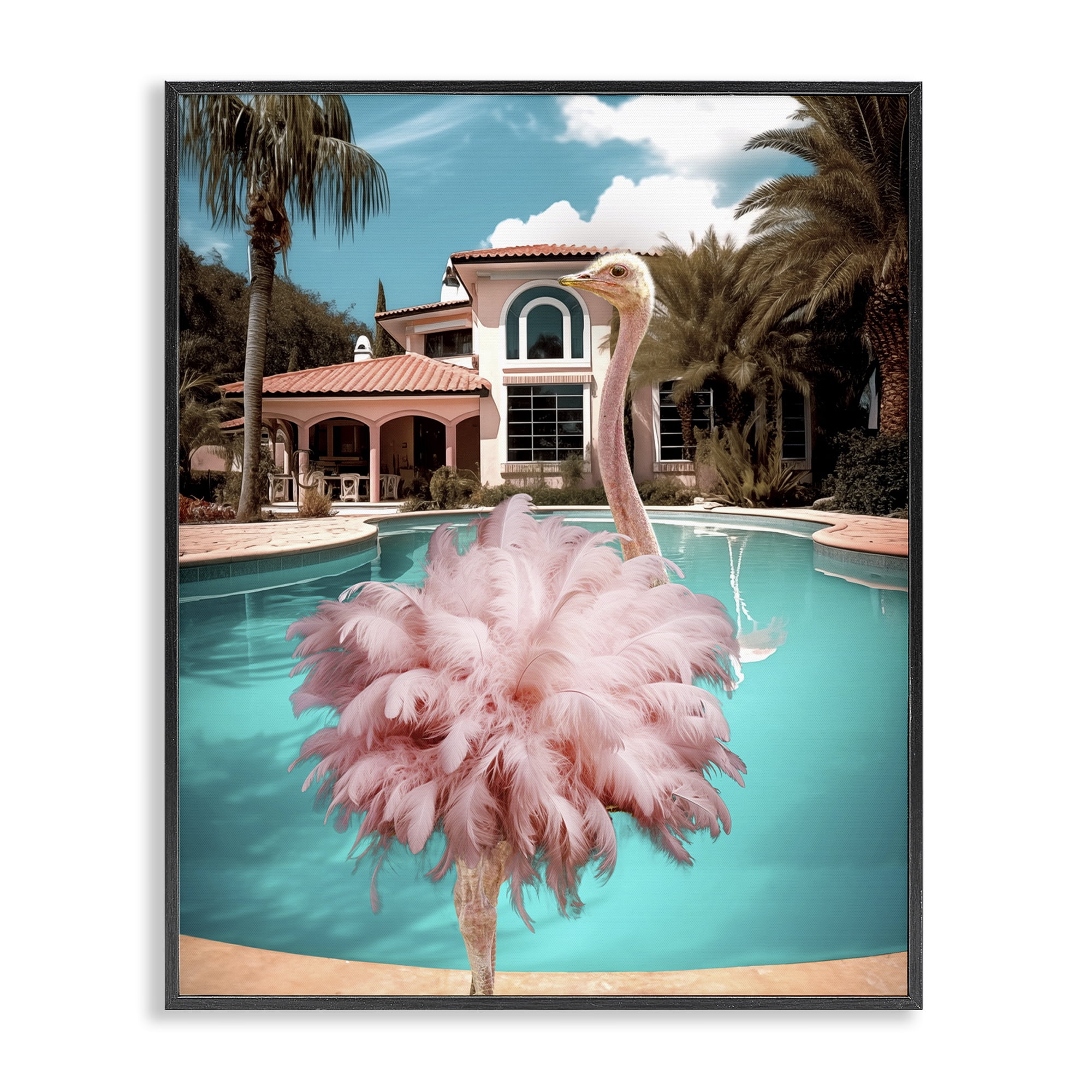 Stupell Industries Pink Feathered Ostrich Animals & Insects Painting Black Framed Art Print Wall Art, 16 x 20