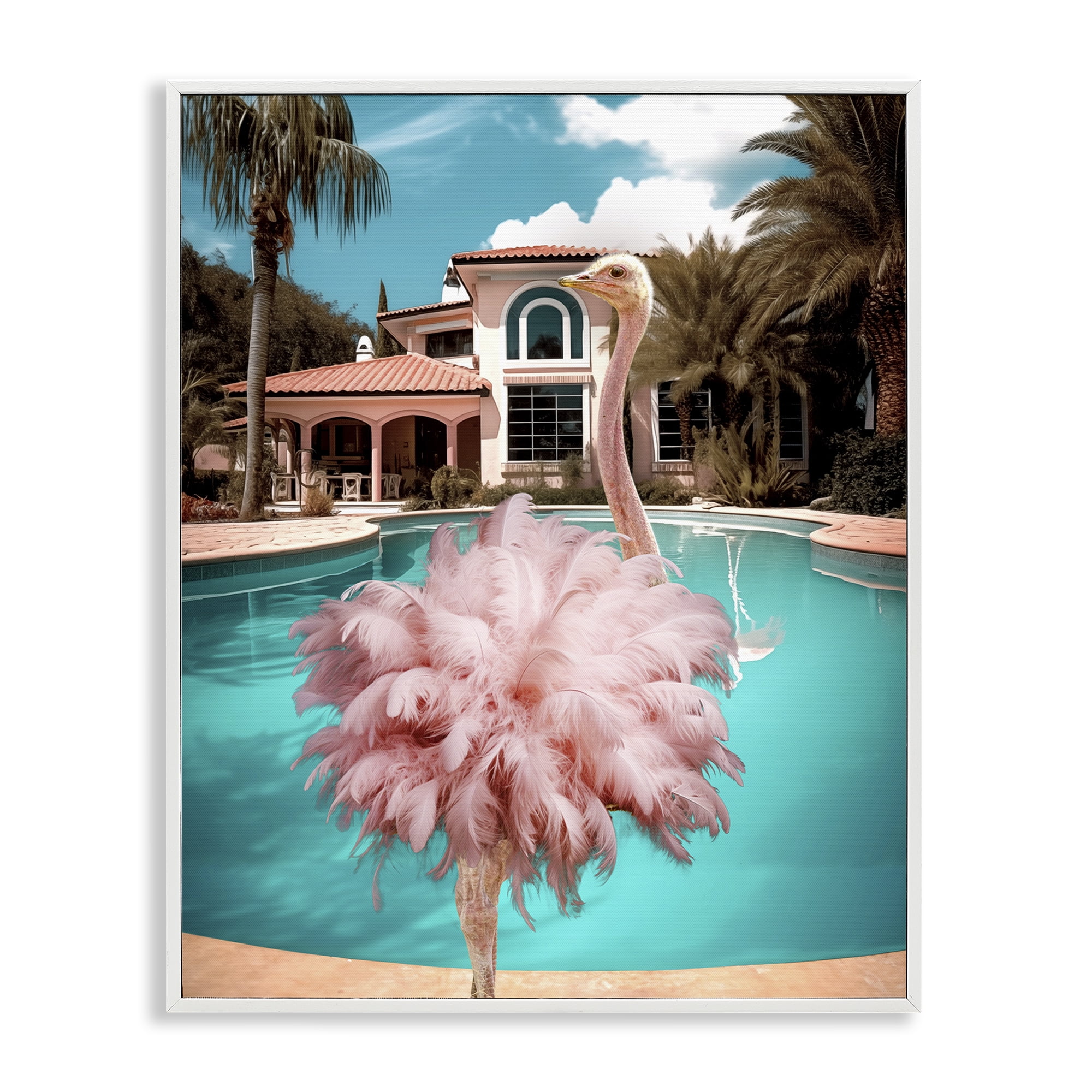 Stupell Industries Pink Feathered Ostrich Animals & Insects Painting White Framed Art Print Wall Art, 11 x 14
