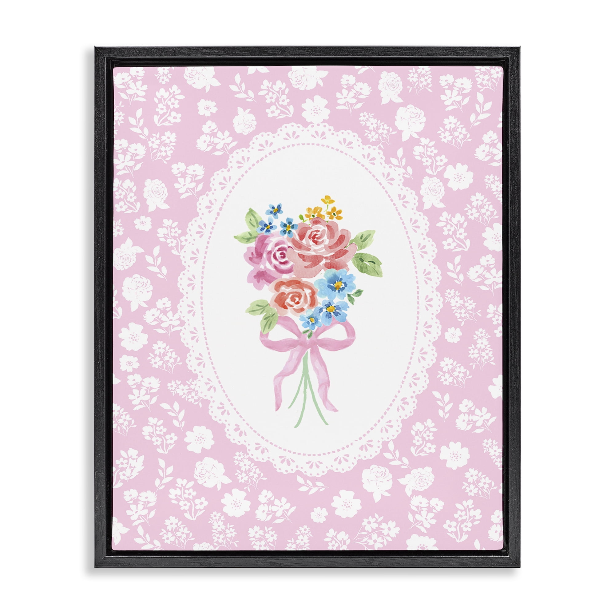 Stupell Industries Pink Feminine Bouquet Black Framed Floater Canvas Wall Art, design by Corinne Haig
