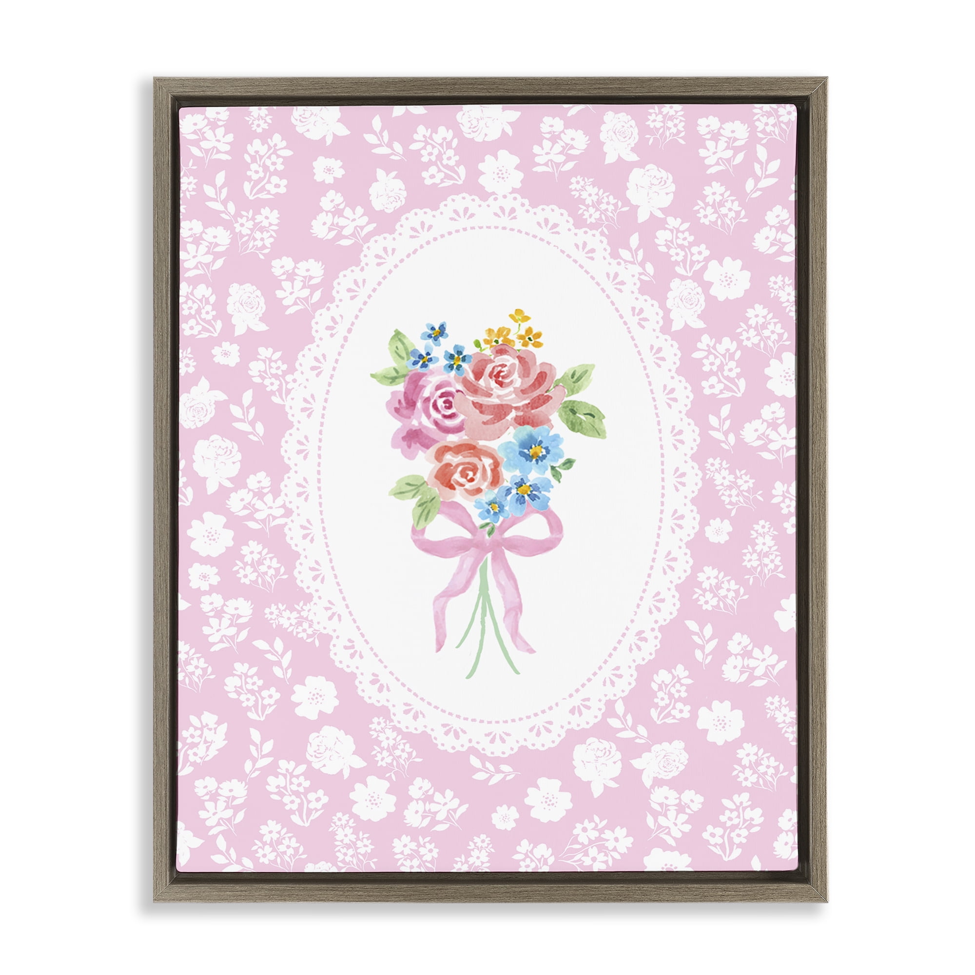 Stupell Industries Pink Feminine Bouquet Brown Framed Floater Canvas Wall Art, design by Corinne Haig
