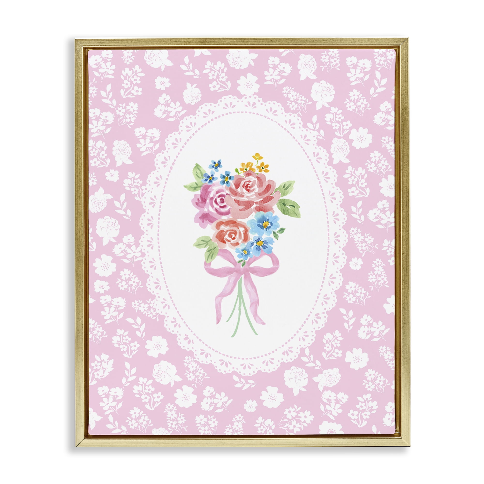 Stupell Industries Pink Feminine Bouquet Gold Framed Floater Canvas Wall Art, design by Corinne Haig