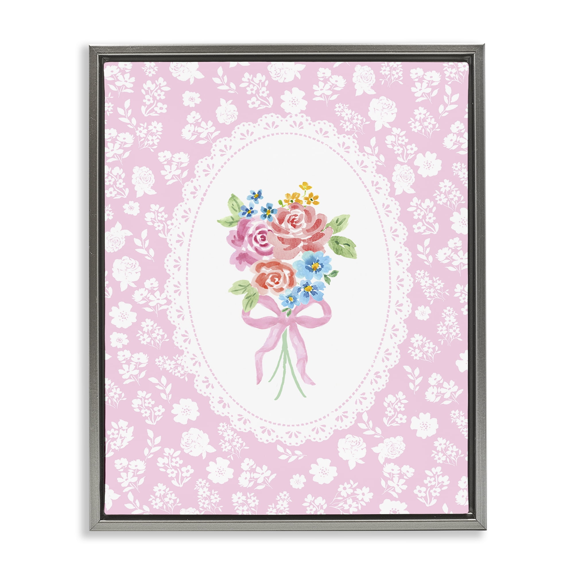 Stupell Industries Pink Feminine Bouquet Gray Framed Floater Canvas Wall Art, design by Corinne Haig