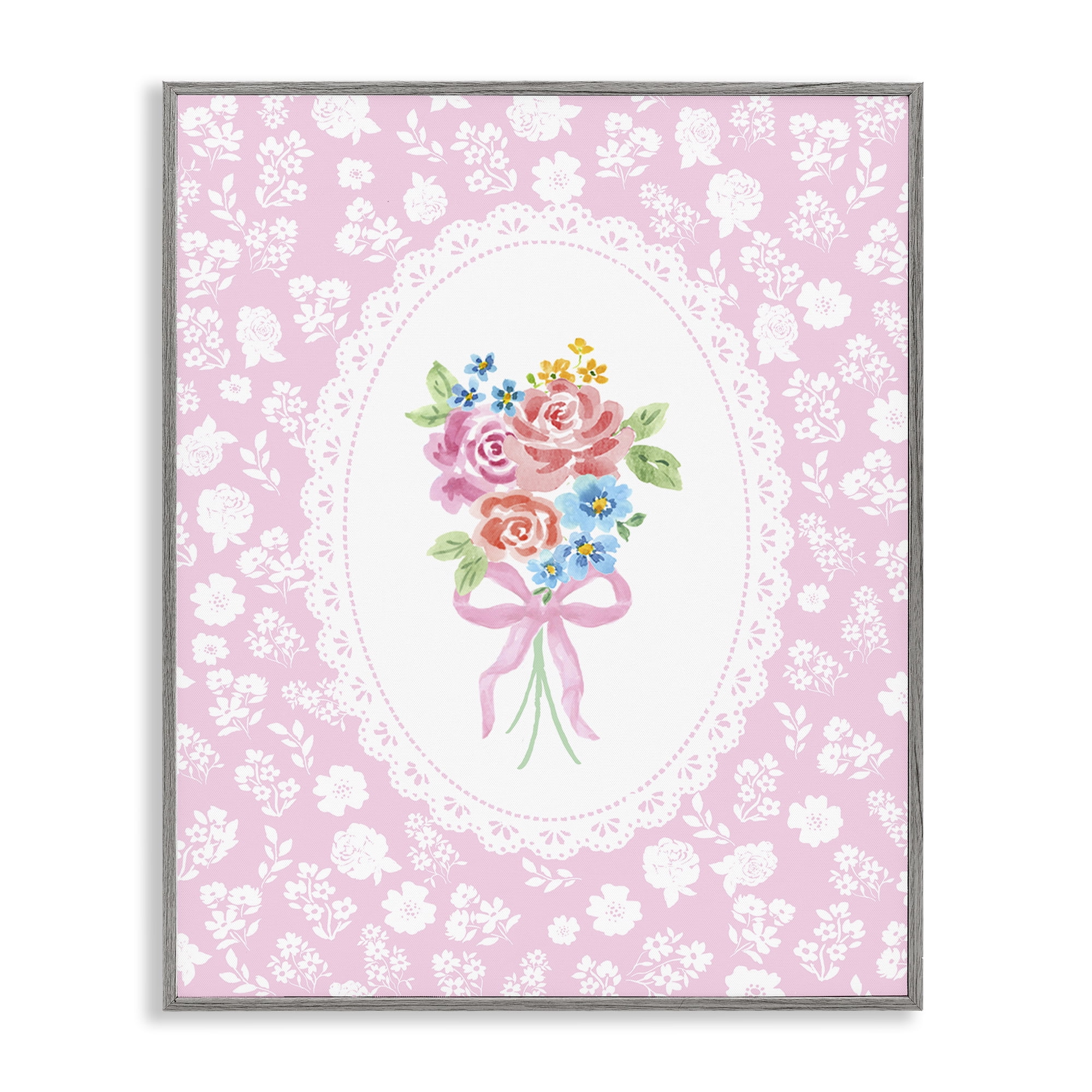 Stupell Industries Pink Feminine Bouquet Gray Framed Giclee Art, design by Corinne Haig