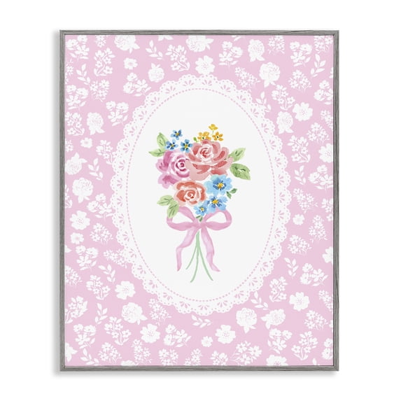 Stupell Industries French Country Pink Feminine Bouquet Gray Framed Giclee Art, 24 x 30, by Corinne Haig