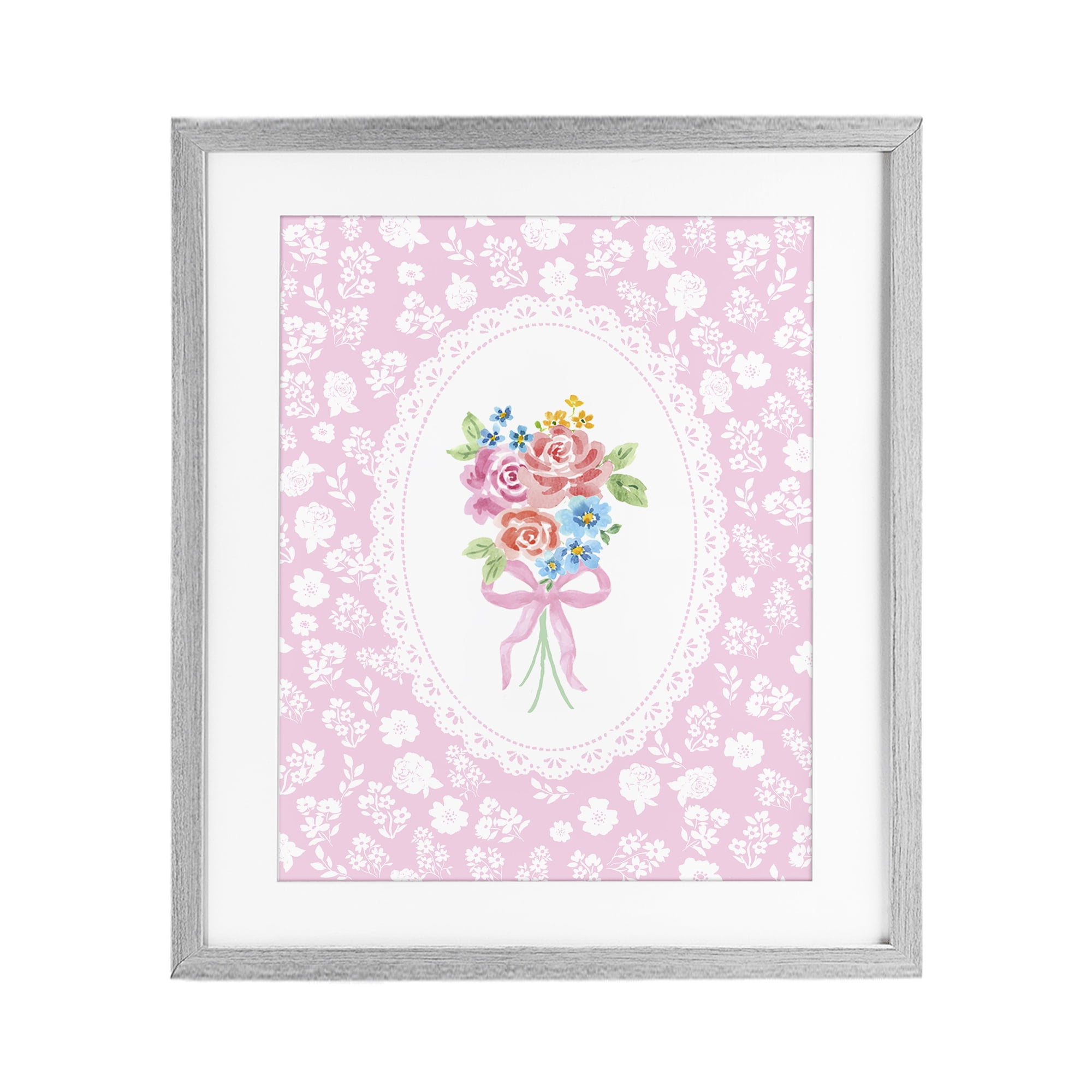 Stupell Industries Pink Feminine Bouquet Gray Framed Print Under Glass, design by Corinne Haig