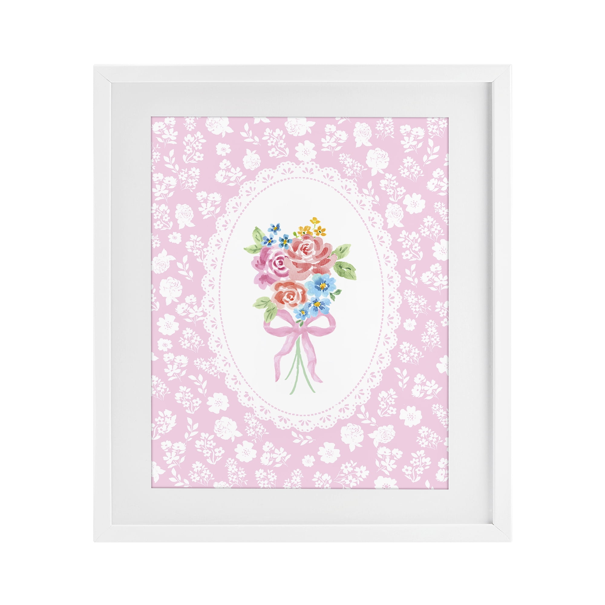 Stupell Industries Pink Feminine Bouquet White Framed Print Under Glass, design by Corinne Haig