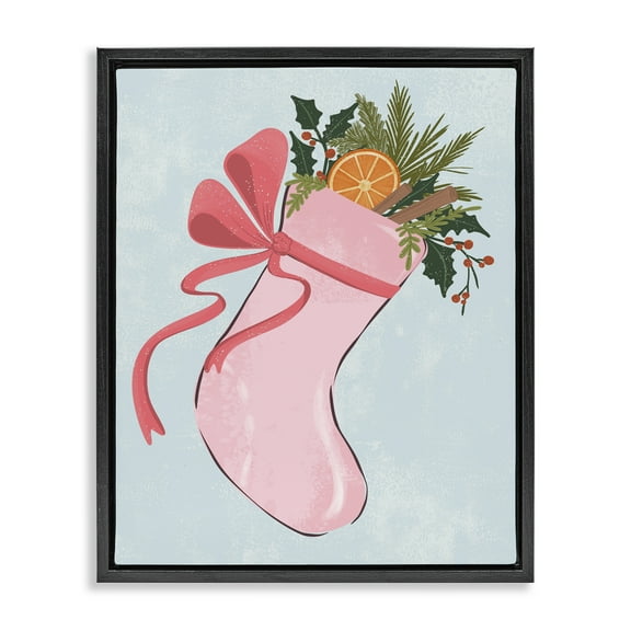 Stupell Industries Pink Filled Holiday Stocking Holiday Painting Black Floater Framed Canvas Art Prints Wall Art, 17 x 21