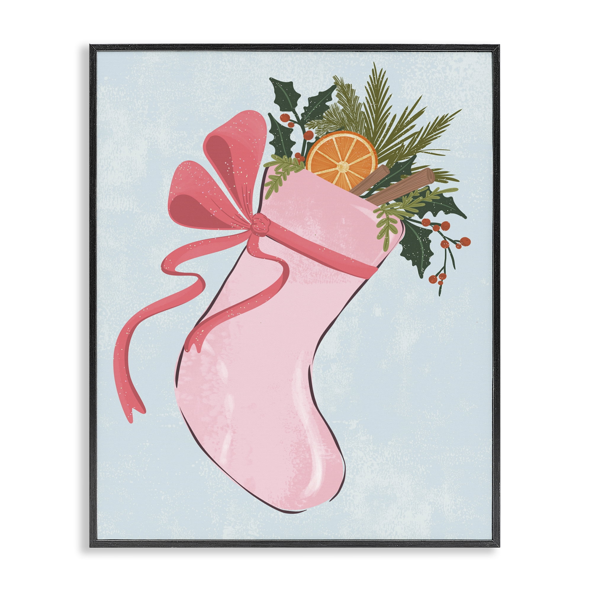 Stupell Industries Pink Filled Holiday Stocking Holiday Painting Black Framed Art Prints Wall Art, 24 x 30
