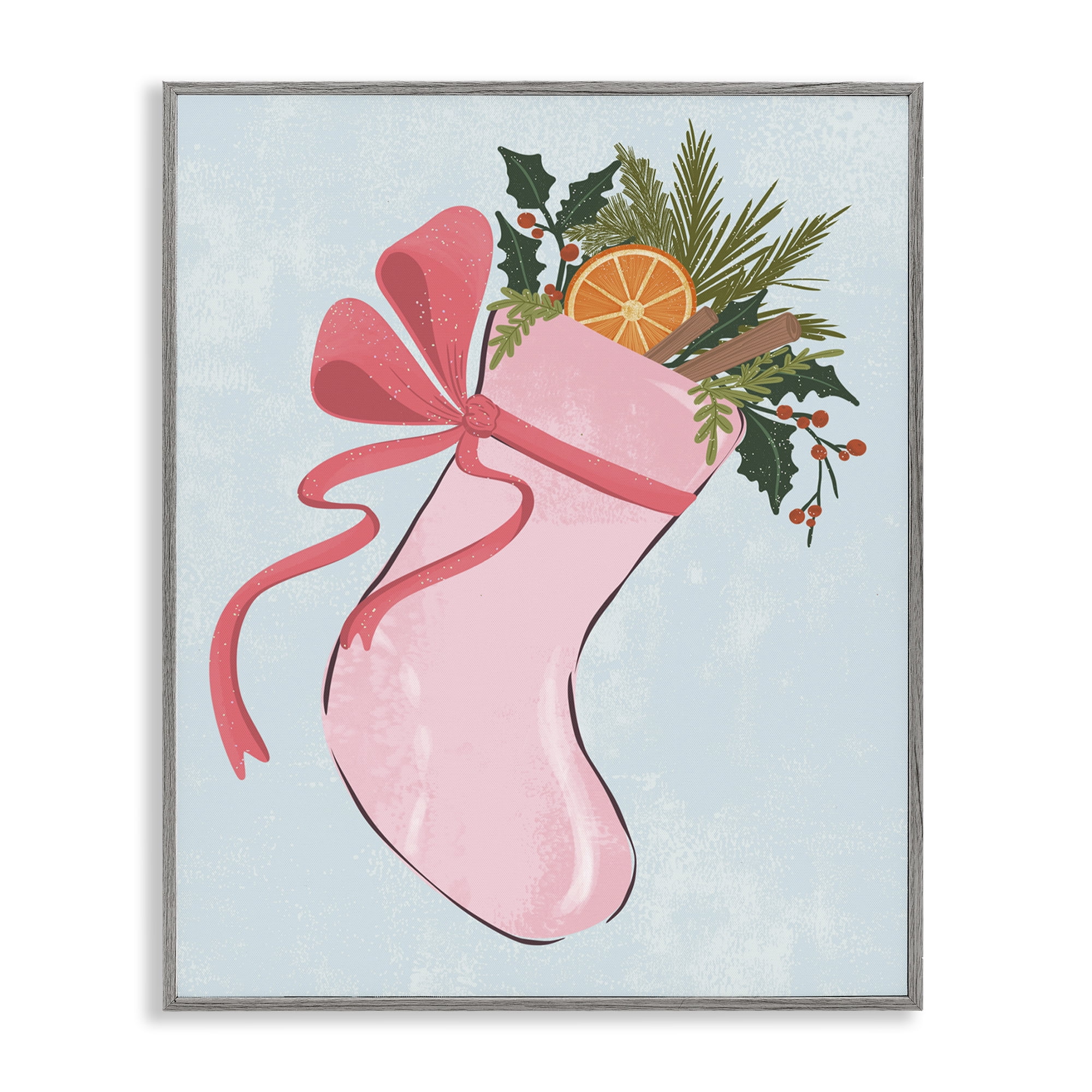 Stupell Industries Pink Filled Holiday Stocking Holiday Painting Gray Framed Art Prints Wall Art, 24 x 30