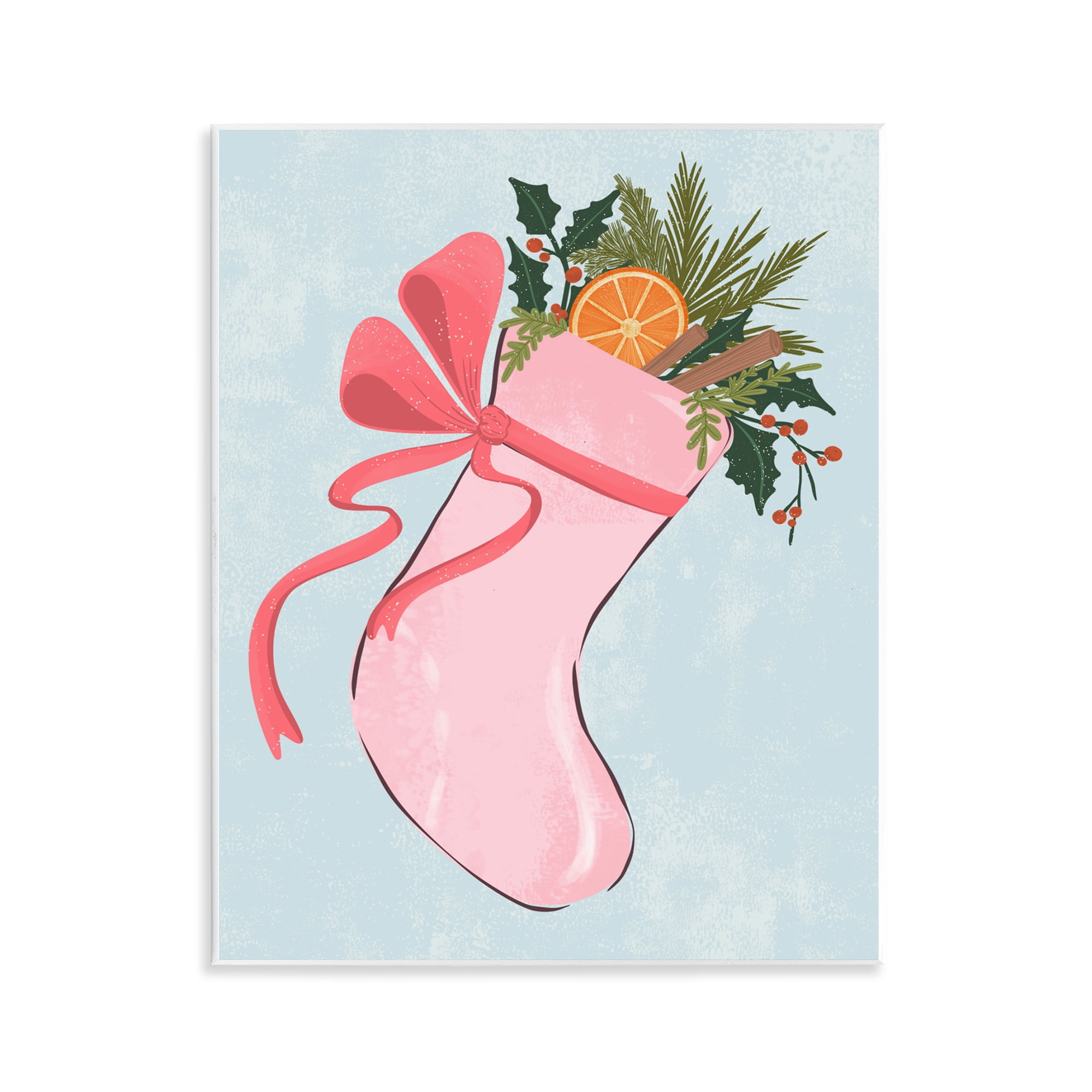 Stupell Industries Pink Filled Holiday Stocking Holiday Painting Unframed Art Prints Wall Art, 11 x 14