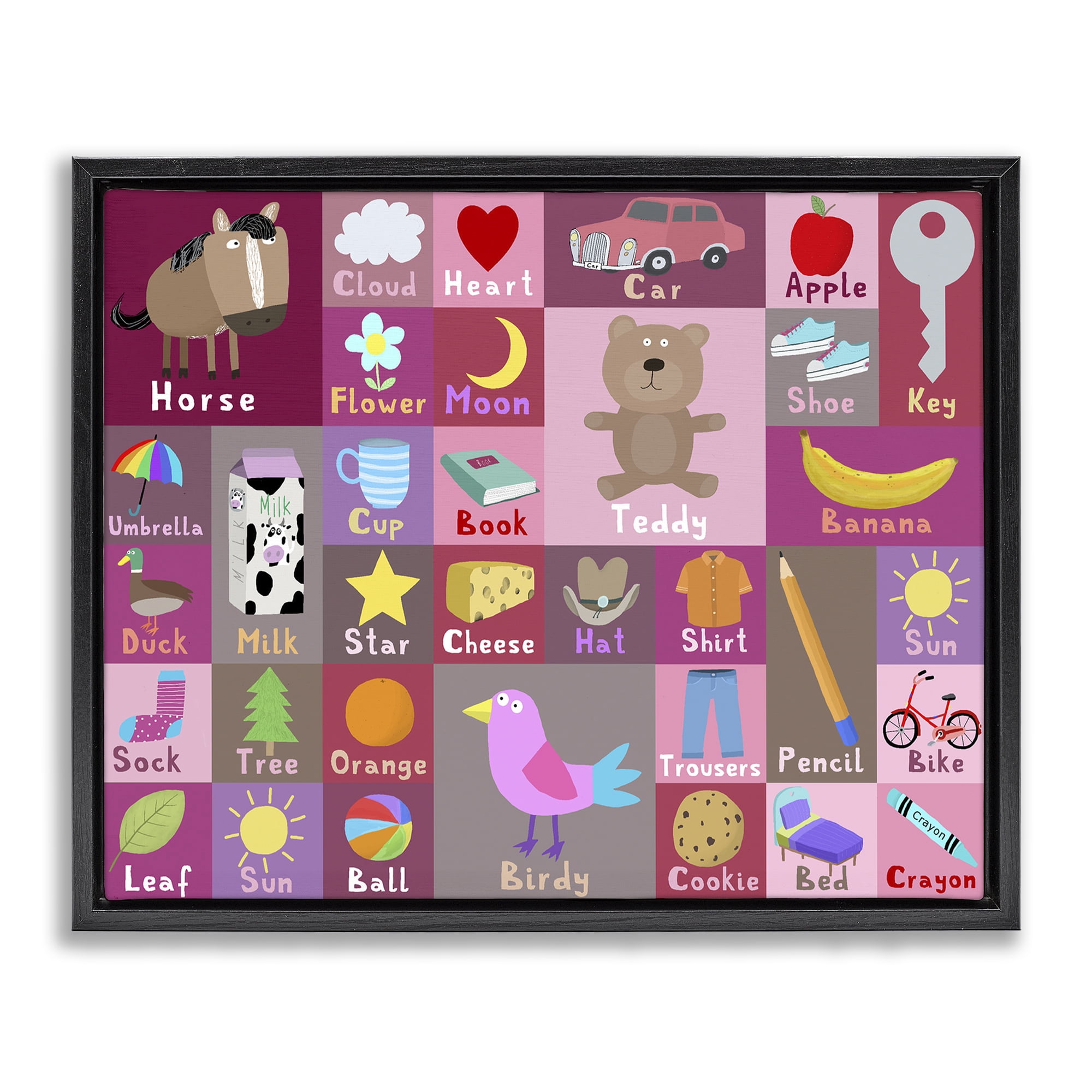 Stupell Industries Pink First Words Black Framed Floater Canvas Wall Art, design by Carla Daly