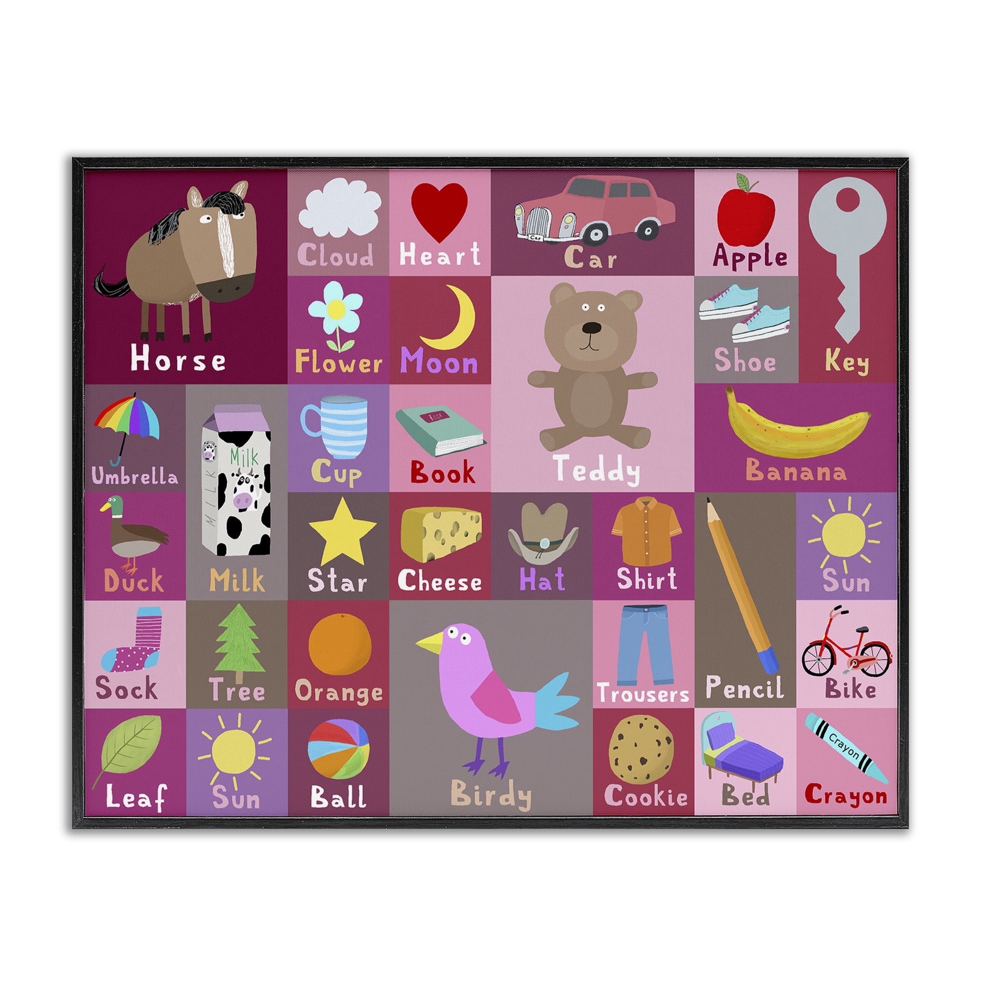 Stupell Industries Pink First Words Black Framed Giclee Art, design by Carla Daly
