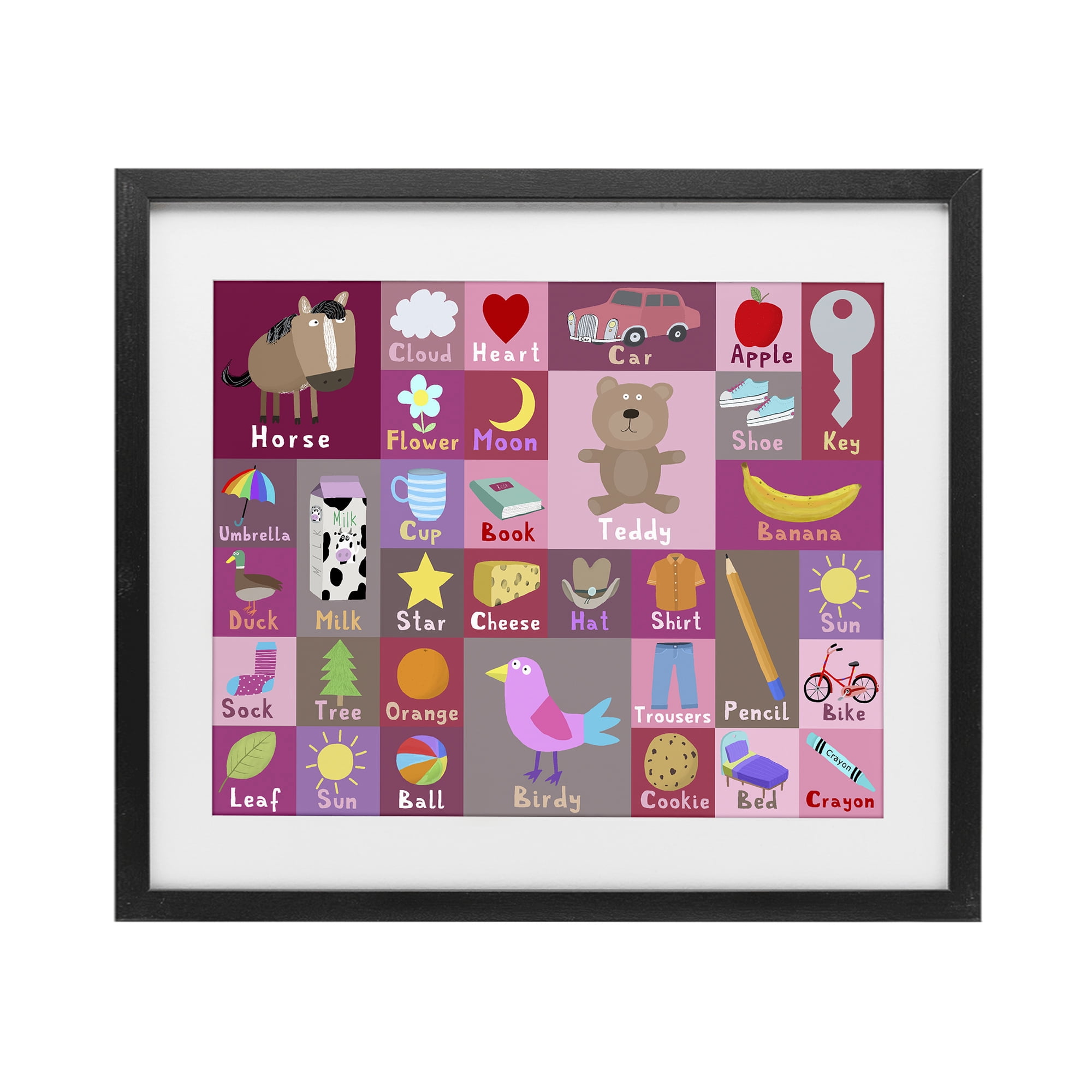 Stupell Industries Pink First Words Black Framed Print Under Glass, design by Carla Daly