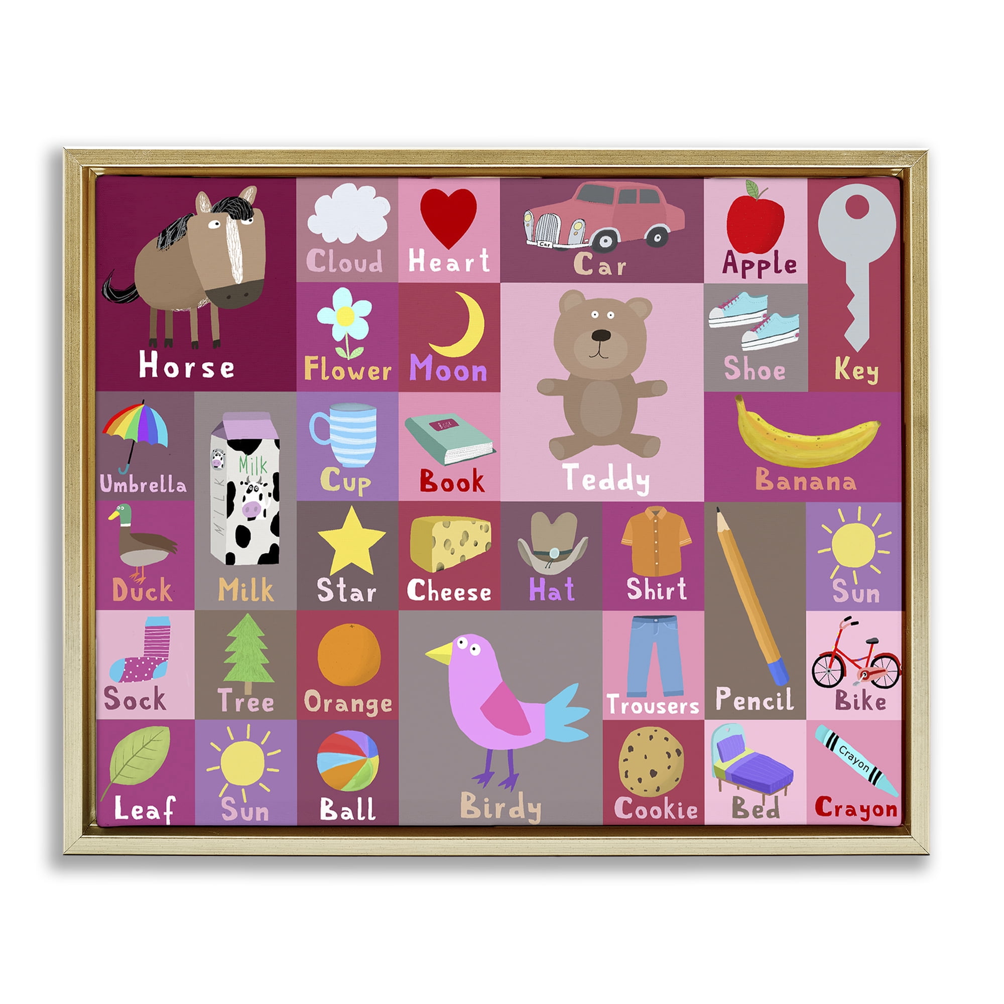 Stupell Industries Pink First Words Gold Framed Floater Canvas Wall Art, design by Carla Daly