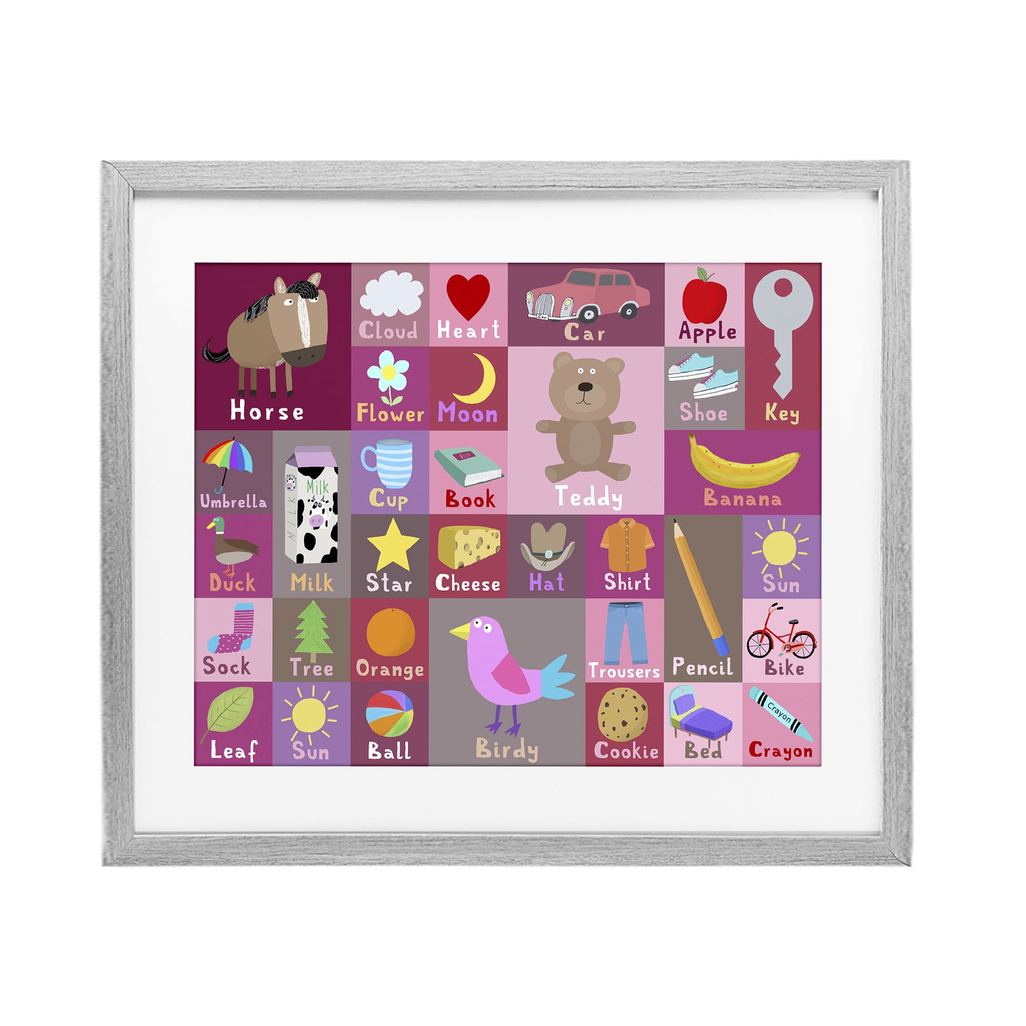 Stupell Industries Pink First Words Gray Framed Print Under Glass, design by Carla Daly