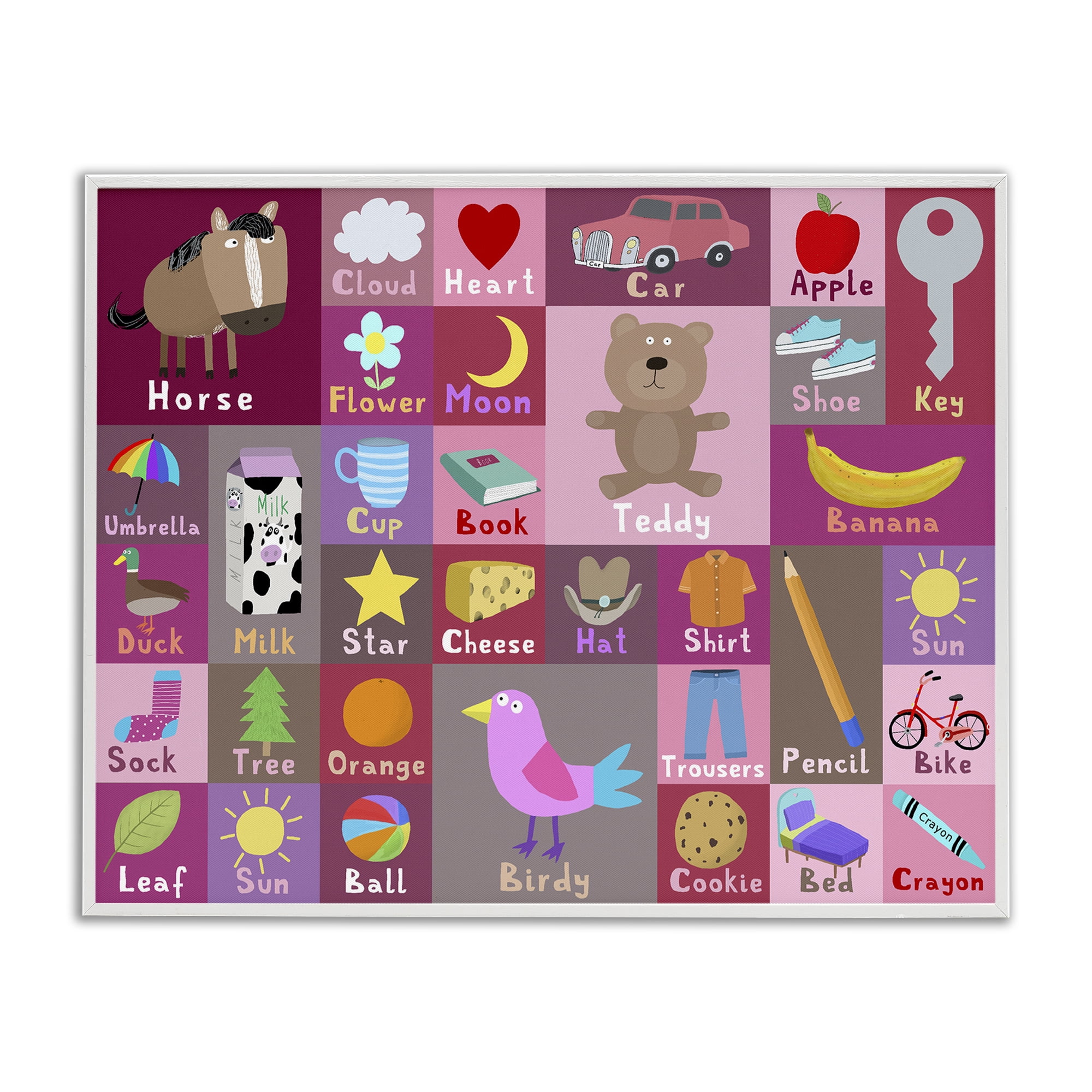 Stupell Industries Pink First Words White Framed Giclee Art, design by Carla Daly