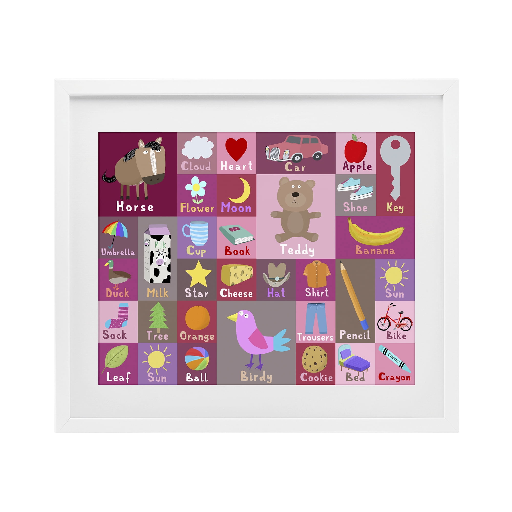 Stupell Industries Pink First Words White Framed Print Under Glass, design by Carla Daly