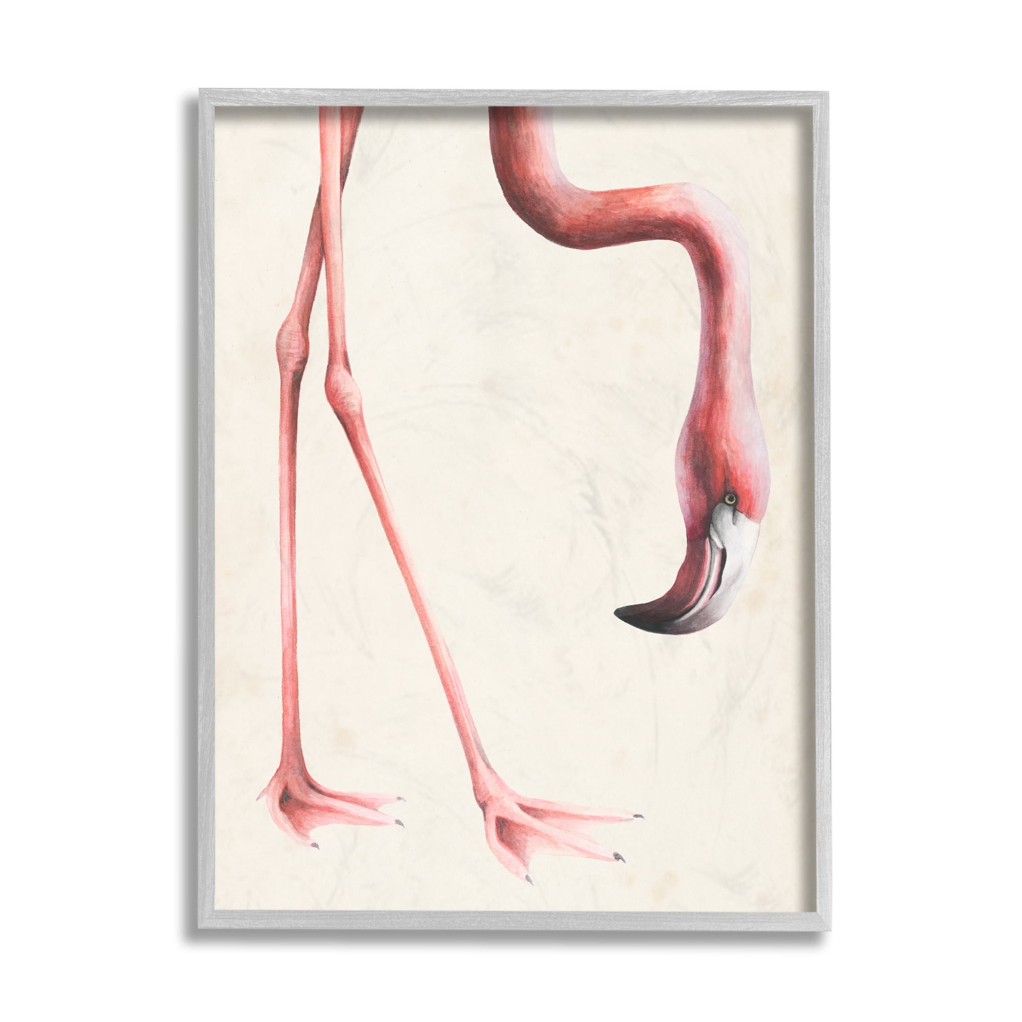 Stupell Industries Pink Flamingo Bending Feet Beak Detail Gray Framed by Grace Popp