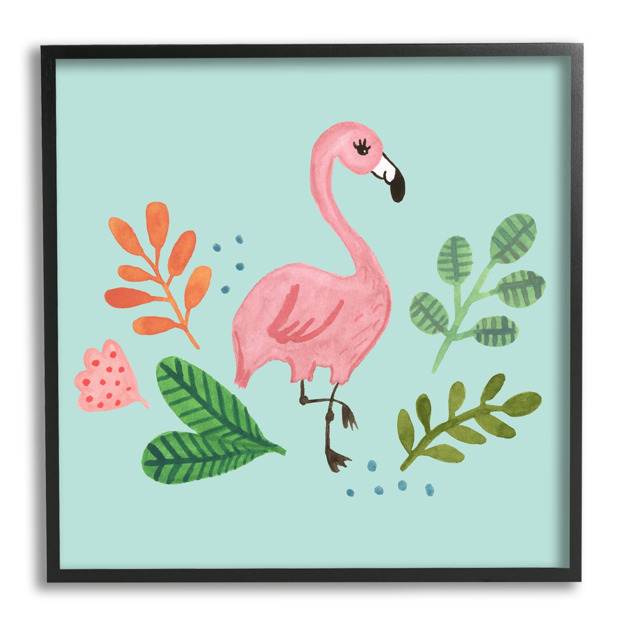 Stupell Industries Pink Flamingo Botanical Border Illustration Design , 12 x 12, Design by Heather Strianese