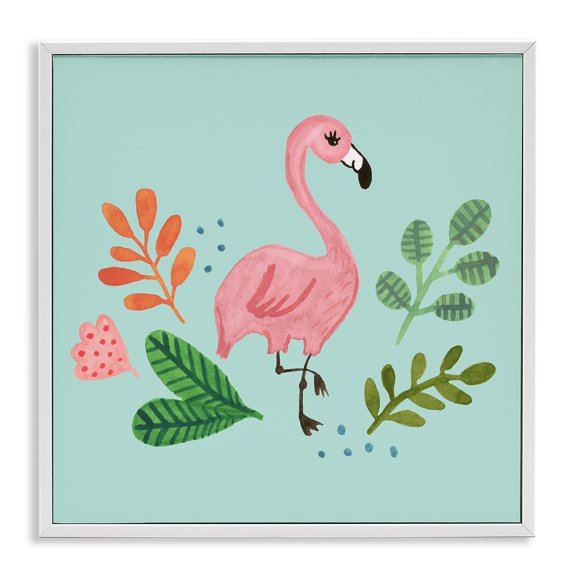 Stupell Industries Eclectic Pink Flamingo Botanical Border Illustration Design White Framed Giclee Art, 12 x 12, by Heather Strianese