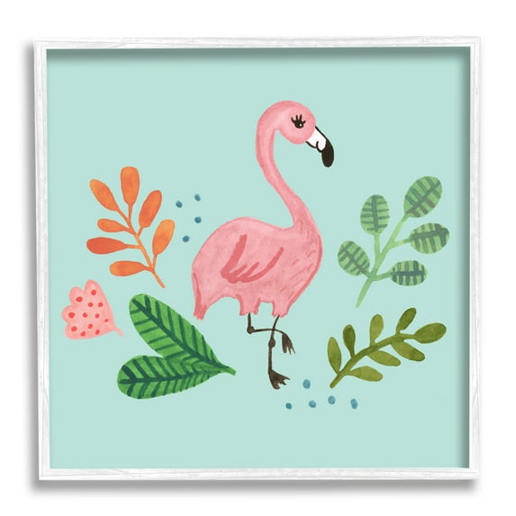 Stupell Industries Pink Flamingo Botanical Border Illustration Design Paintings White Framed Art Print Wall Art, 12x12, by Heather Strianese