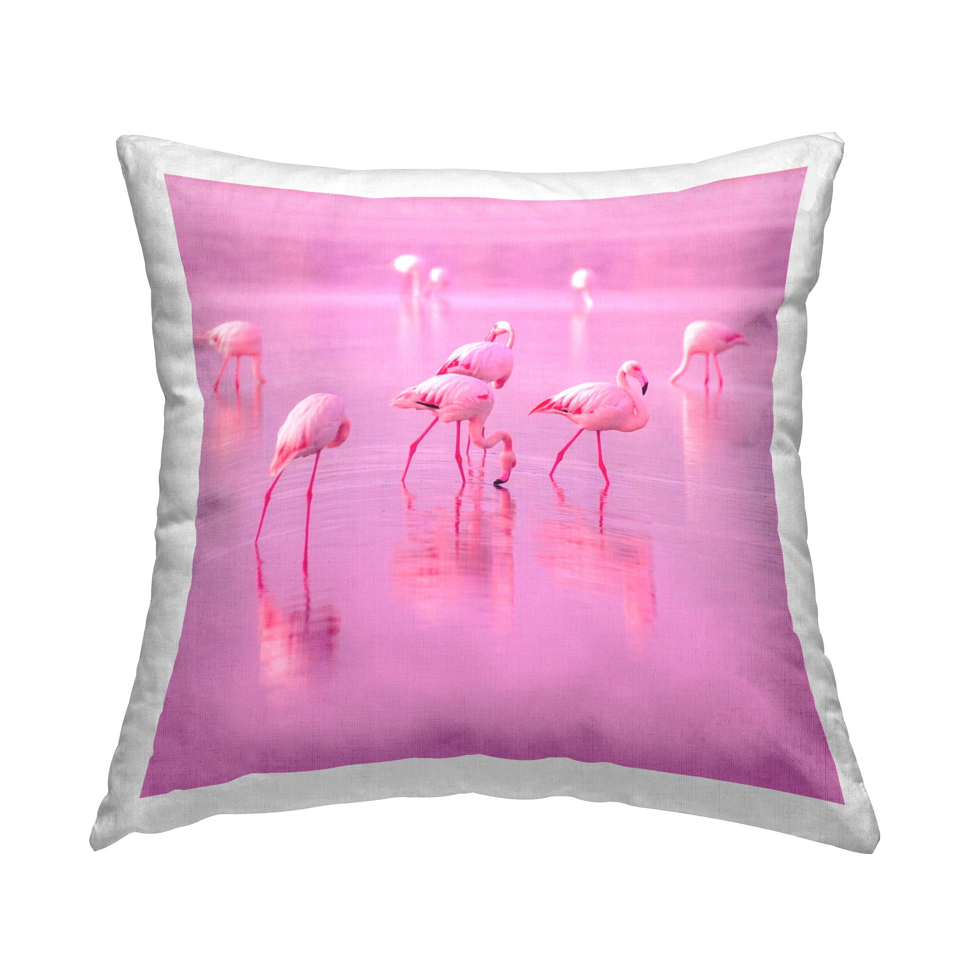 Pink Flamingo Flock Square Decorative Throw Pillow Set