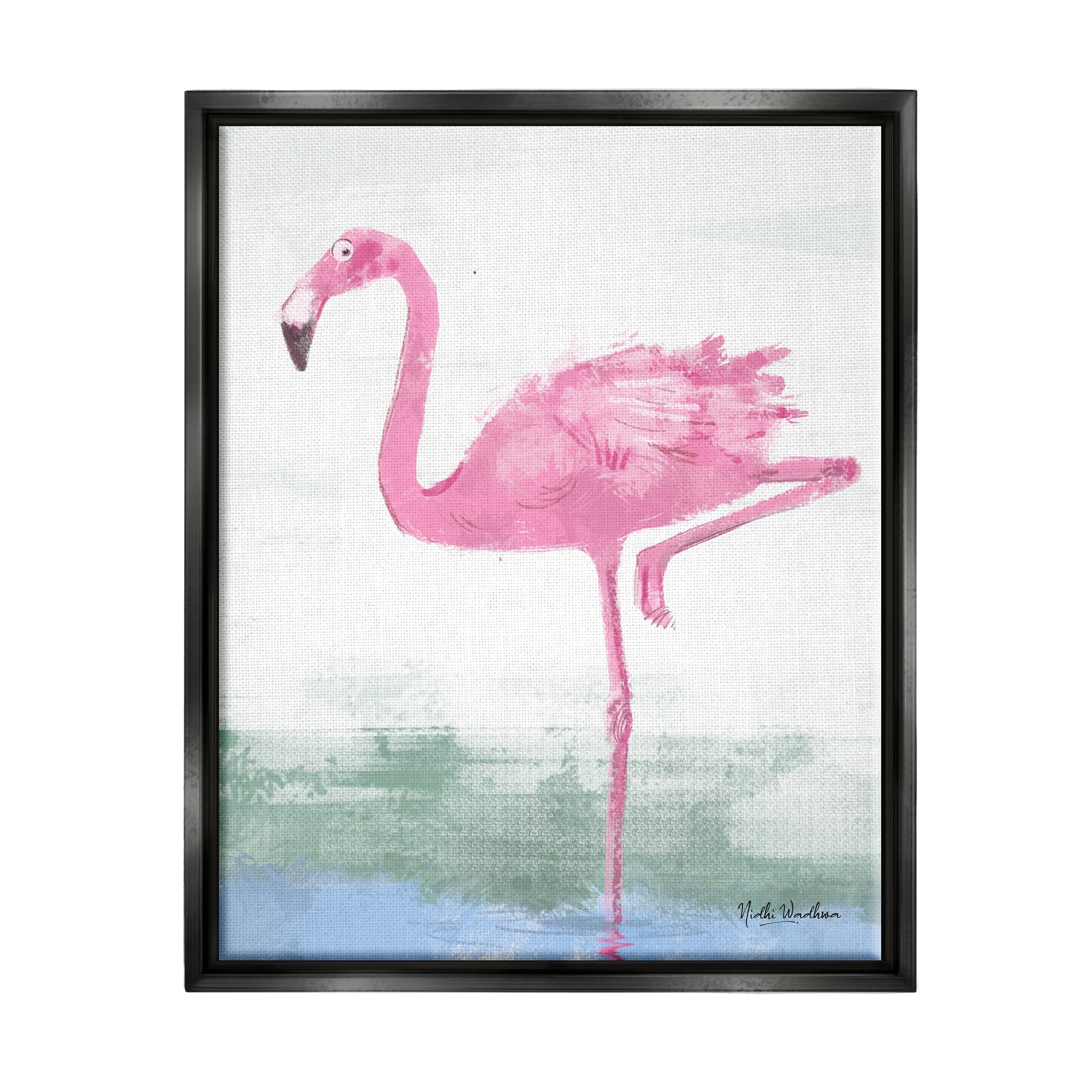 Stupell Industries Pink Flamingo Painting Animals & Insects Painting Black Floater Framed Art Print Wall Art, 17 x 21