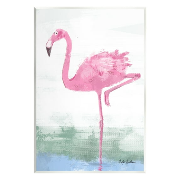 Stupell Industries Pink Flamingo Painting Animals & Insects Painting Unframed Art Print Wall Art, 13 x 19