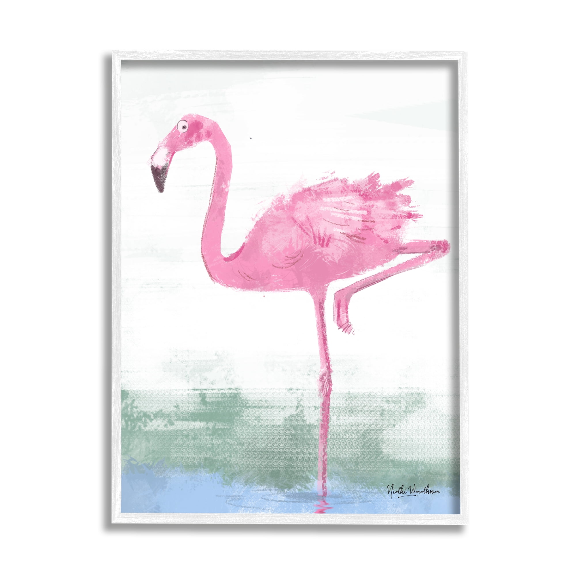 Stupell Industries Pink Flamingo Painting Animals & Insects Painting White Framed Art Print Wall Art, 11 x 14