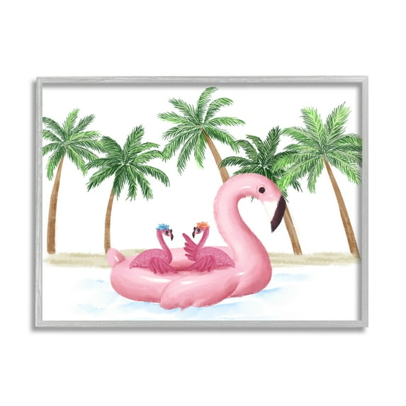 Stupell Industries Pink Flamingo Tropical Beach Float Party Palm Trees, 14 x 11, Design by Ziwei Li